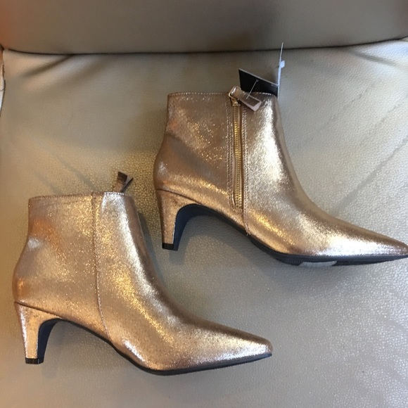gold metallic ankle boots